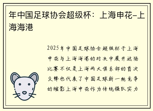 年中国足球协会超级杯：上海申花-上海海港