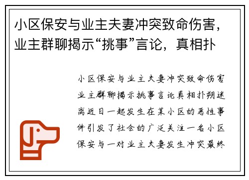 小区保安与业主夫妻冲突致命伤害，业主群聊揭示“挑事”言论，真相扑朔迷离