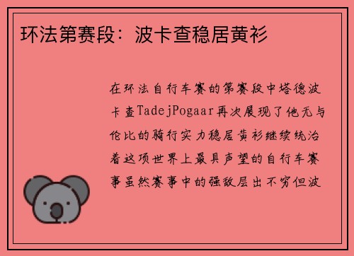 环法第赛段：波卡查稳居黄衫